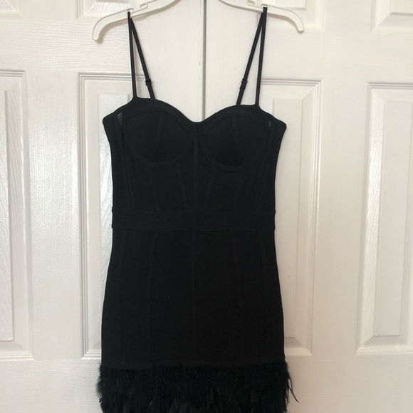 BEBE Feather Hem Bandage Dress - Picture 6 of 8